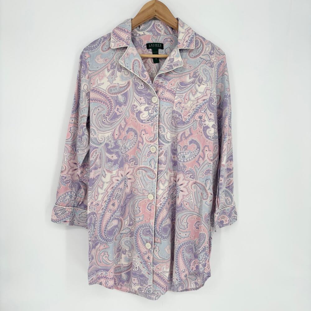 Lauren Ralph Lauren 100% Cotton Purple Pink Paisley Sleep Shirt Size M